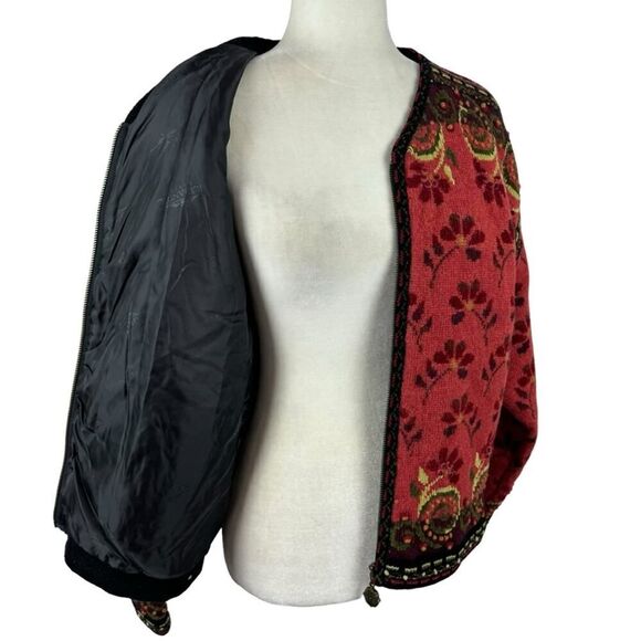 Icelandic Design Full Zip Jacket Wool 3D Knit Textured Floral Vintage Lined L - Picture 12 of 16